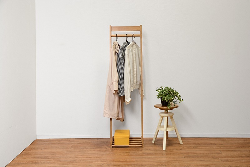 ハンガーラック 洋服掛け おしゃれ ナチュラルモダン 木製 棚 省スペース 衣類収納 頑丈 スリム ワードローブ 幅40cm