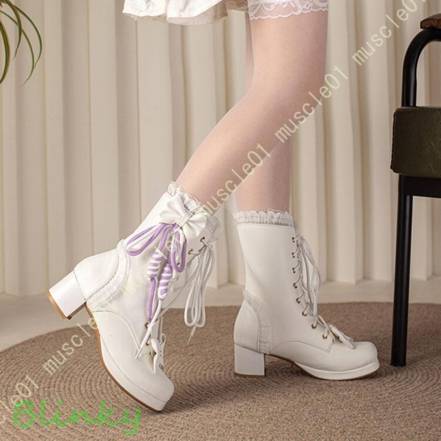 高品質なハロウィン商品 コスプレ 衣装 ハロウィン ショートブーツ ロリータ 太ヒール 編み上げ レースアップ レース 蝶結び 痛くない 脱げない お嬢様 ガーリー 可愛い 歩きやすい 3日以内に発送