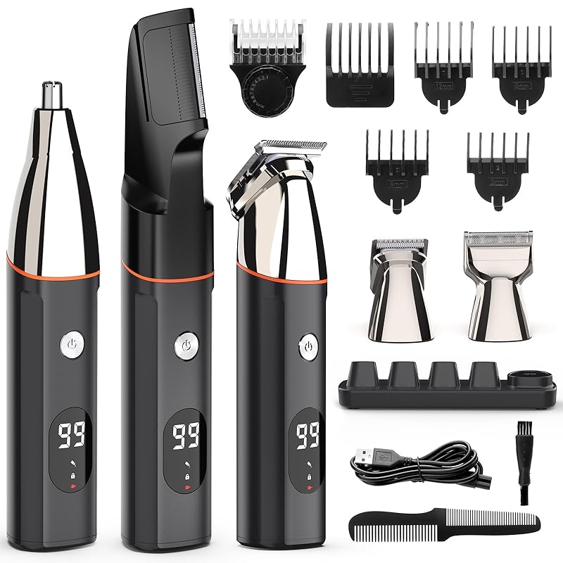 Beedove ボディシェーバー vio シェーバー メンズ【1台5ヘッド&２充電方法&磁気式】むだげ処理 シェーバー メンズ 全身適用 髪/髭/すねげ/鼻毛カッター お風呂剃り可 LCDディスプレイ