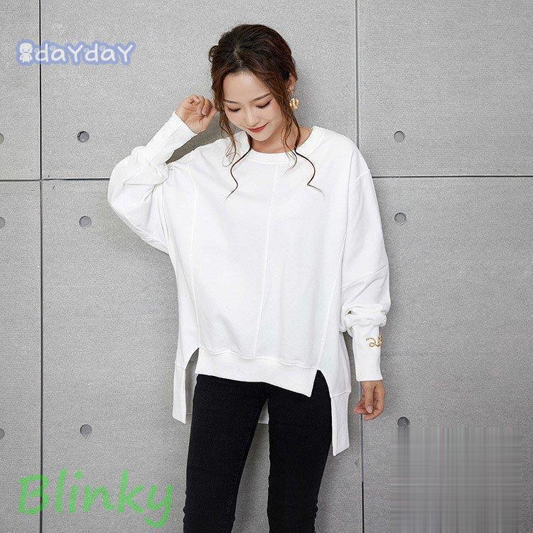 tシャツ ブラウス トップス プルオーバー ウエア レディース 無地 長袖 Uネック ベー 体型カバー ゆったり シンプル レトロ カジュアル シンプル