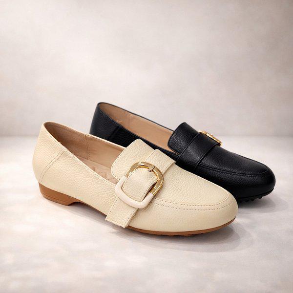 エルヨ牛革バックル飾りモールドローファー2CM LCWC43U613