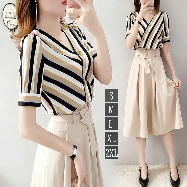 【2025新作】セットアップ レディース 春夏 半袖 シャツ ブラウス フレアスカート ベルト付き カジュアル おしゃれ ビジネス スーツ オフィス セレモニー フォーマル きれいめ フリル 無地 結 5,444円