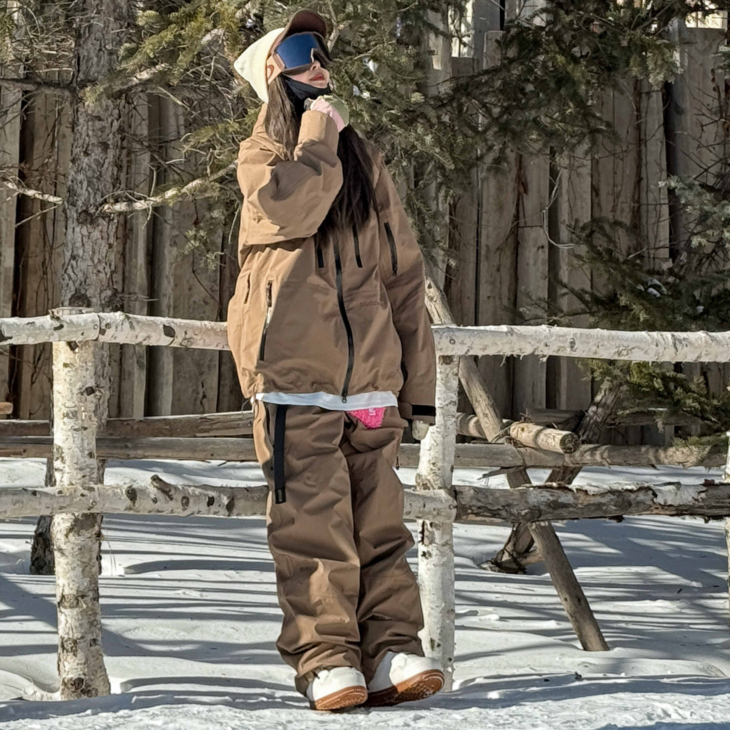 スノーボードウェア 2025 2026 モカブラウン レディース メンズ スキーウェア 3L防水20000 スノボウェア ジャケット アウター ロングパンツ