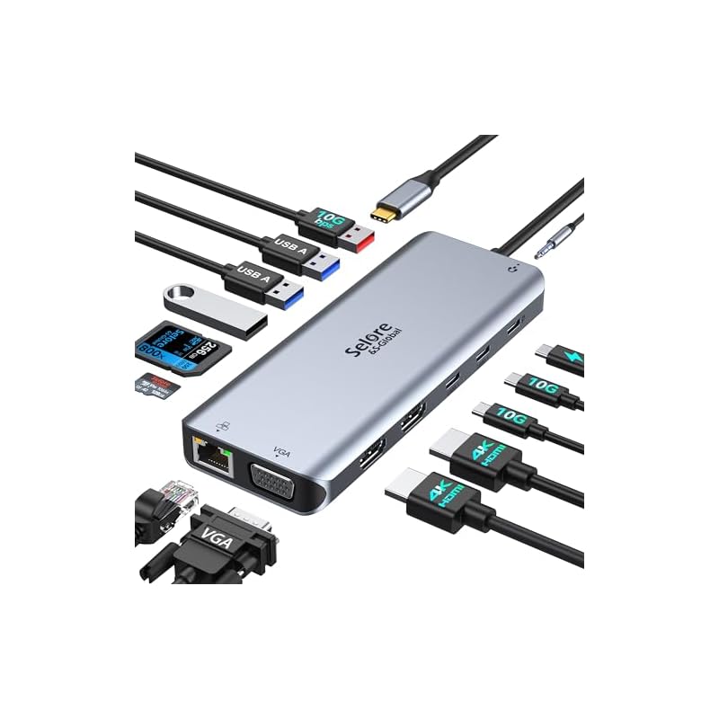 USB C ドッキングステーション type-c usb ハブ【14-in-1 3画面モード 2 HDMI＋VGA 】トリプルディスプレイ対応 10Gbps データ転送 usbハブ hdmi 100W