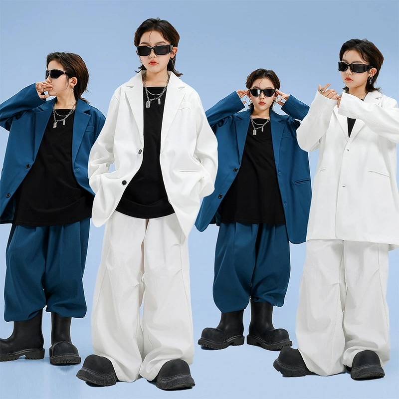 デビューした新品上下セット キッズ ダンス衣装 スーツ風 ジャケット+パンツ 長袖 韓国風 ゆったり 女の子 ジャズダンス ヒップホップ衣装 チアダンス オシャレ 子供服 ジャズダンス 舞台衣装 団体
