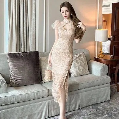 【即日発送】キャバ パーティー ドレス ワンピース チュール レース チャイナドレス 中華 2025夏新品 品質良い