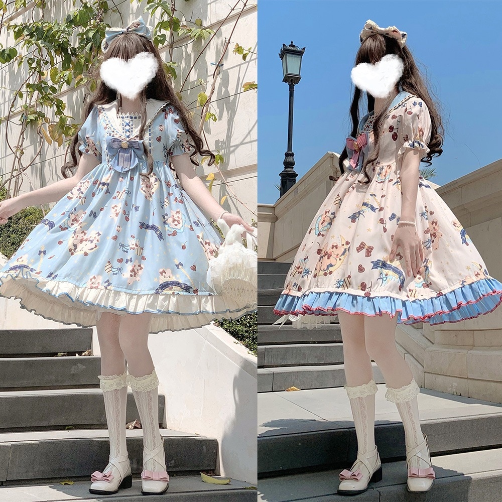 サマードレス ムーンアイランド OP ライトロリータ デイリーロリータ レトロドレス ソフトガールドレス 4,994円