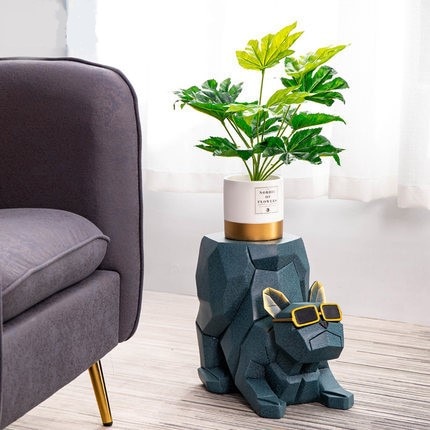 サイドテーブル 犬 オブジェ 一体型 おしゃれ かわいい ナイトテーブル ベッドサイドテーブル コーヒーテーブル ブルー スカイブルー