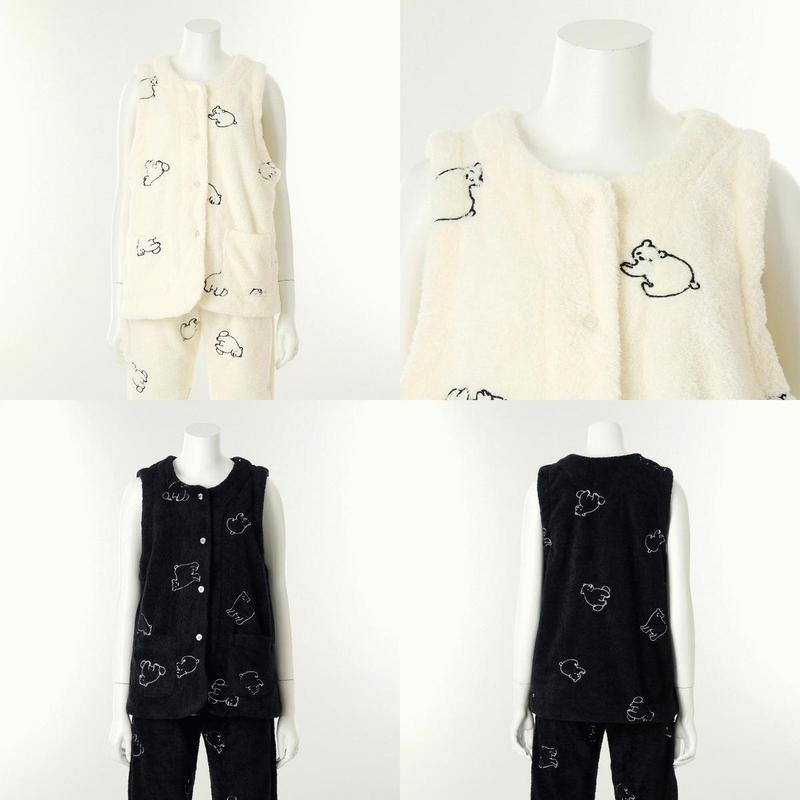 極細糸ホッキョクグマ刺繍冬用女性室内着ベストVEV4967WCSG