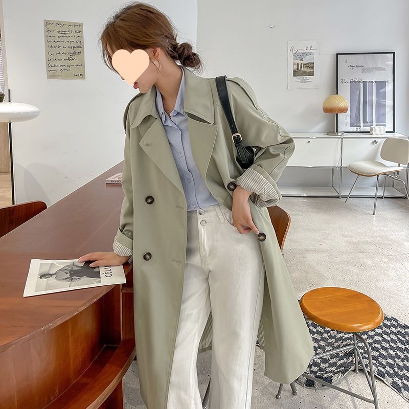 春先と秋の新しいスタイルの女性用ミドル丈膝上ウインドブレーカー韓国風小型高級カジュアルスタンドカラーコート