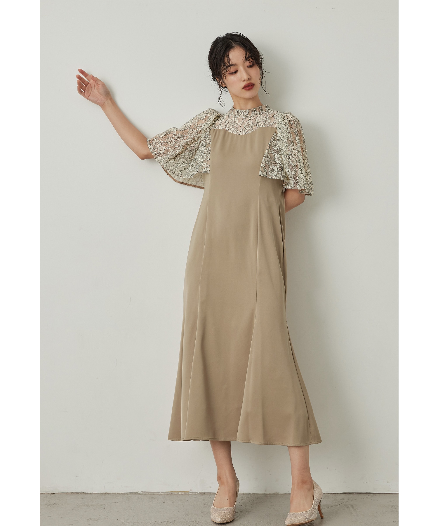 ラメレース切り替えマーメイドドレス パーティードレス 結婚式 花柄 マーメイドスカート フレア シンプル ロング丈 お呼ばれ パーティー 二次会 披露宴 謝恩会 成人式 同窓会 卒業式 フォーマル