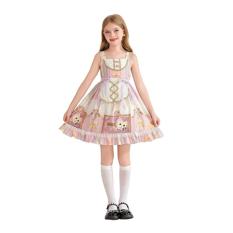 夏の田園風子供用レースドレス キュートなロリータ ロリータスカート 女の子 ハワイアン ビーチ プリンセスドレス