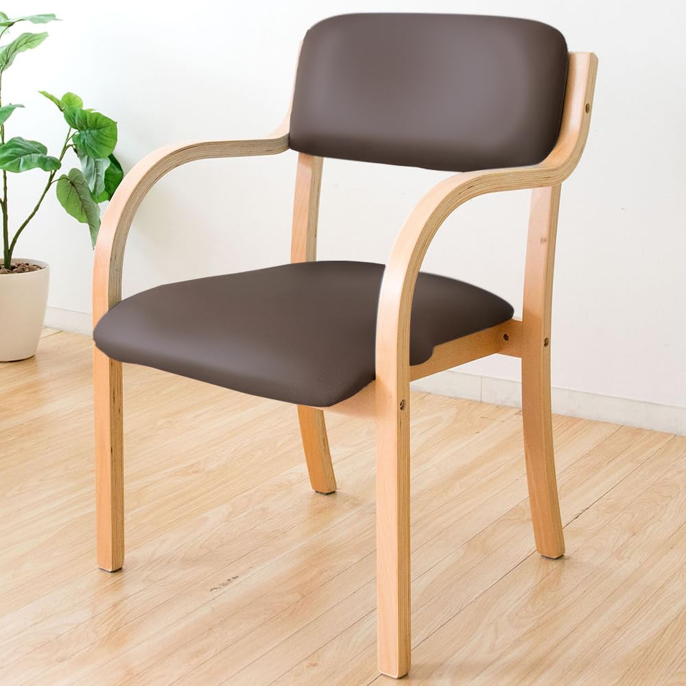 アイリスプラザ チェア 椅子 広い座面 疲れにくい お尻に優しい 掴みやすい肘掛け 積み重ね ダイニングチェア 工具付き 木製 ブラウン STKC-795