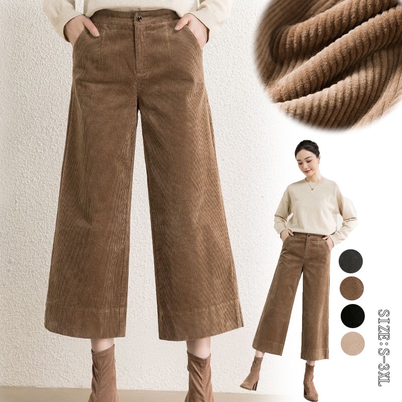 コーデュロイ パンツ 大きいサイズ ストレートパンツ 黒 きれいめ 冬 秋 秋冬 春 ワイドパンツ コーデュロイパンツ ワイド 七分丈 パンツ ポケット付き ゆったり あったか ボリューム ふんわり