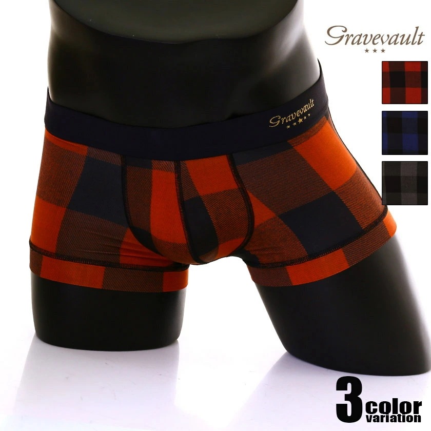 ボクサーパンツ メンズ 【Gravevault/グレイブボールト】Buffalo check Low-rise メンズ ボクサー パンツ 男性下着 アンダーウェア