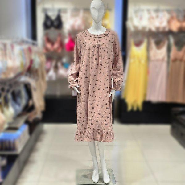 綿起毛猫プリントワンピースパジャマ (vgn4552)_s