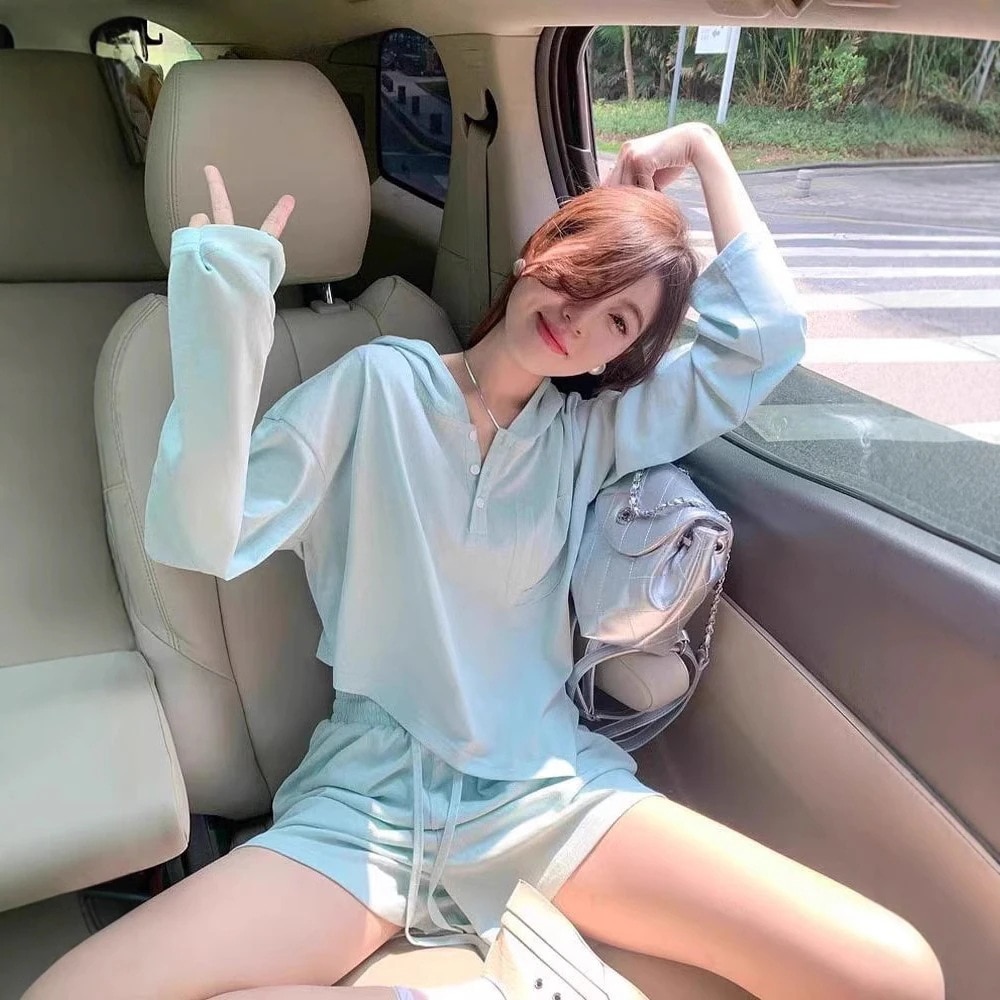 3日出荷 薄手 UVカット パーカー ショートパンツ セット 韓国 夏