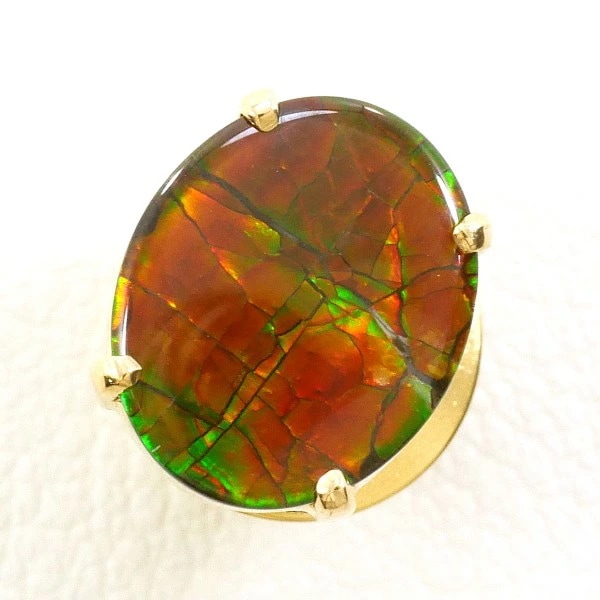 14K YG 合金 ピンブローチ アンモライト 総重量約3.1g ジュエリー 中古