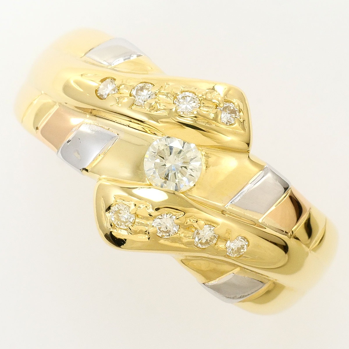 K18 18金 YG イエローゴールド PT900 プラチナ リング・指輪 18号 ダイヤモンド 0.26 ct 鑑別書 総重量約4.9g ジュエリー 中古