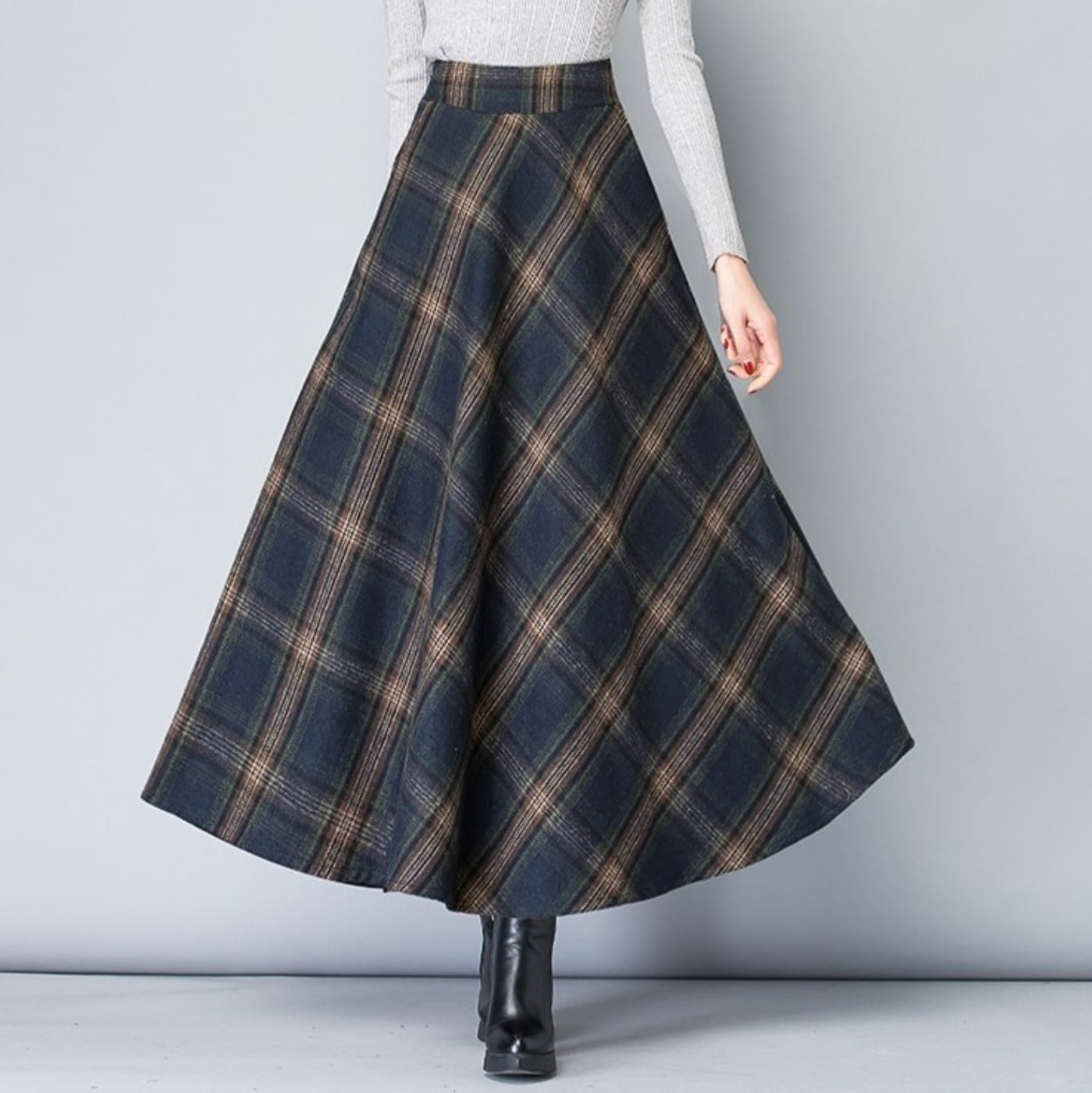 ハイウエスト チェック柄 マキシ丈 ロングスカート ボトムス ロング丈 フレア Aライン ウエストマーク 可愛い きれいめ シンプル カジュアル 上品 おしゃれ レトロ 可愛い 女子 5,687円