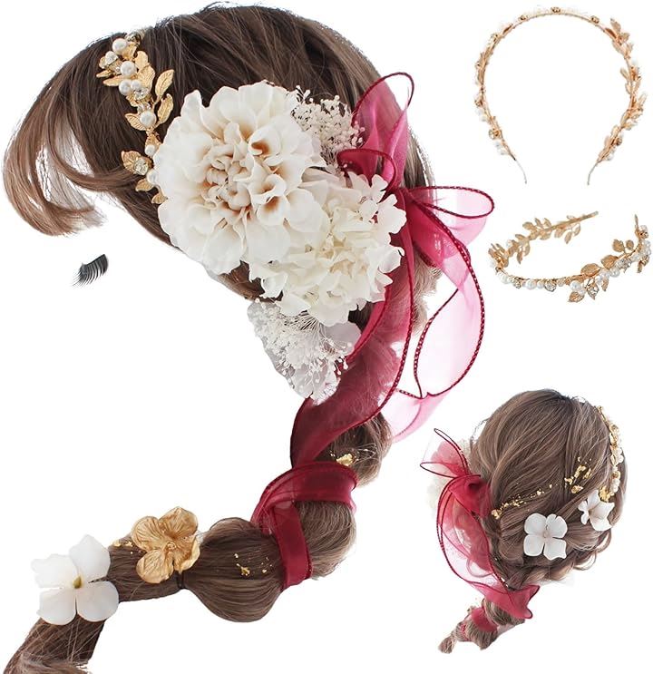 成人式・卒業式にぴったりの華やか髪飾り(ワインレッド［2601］, Free)