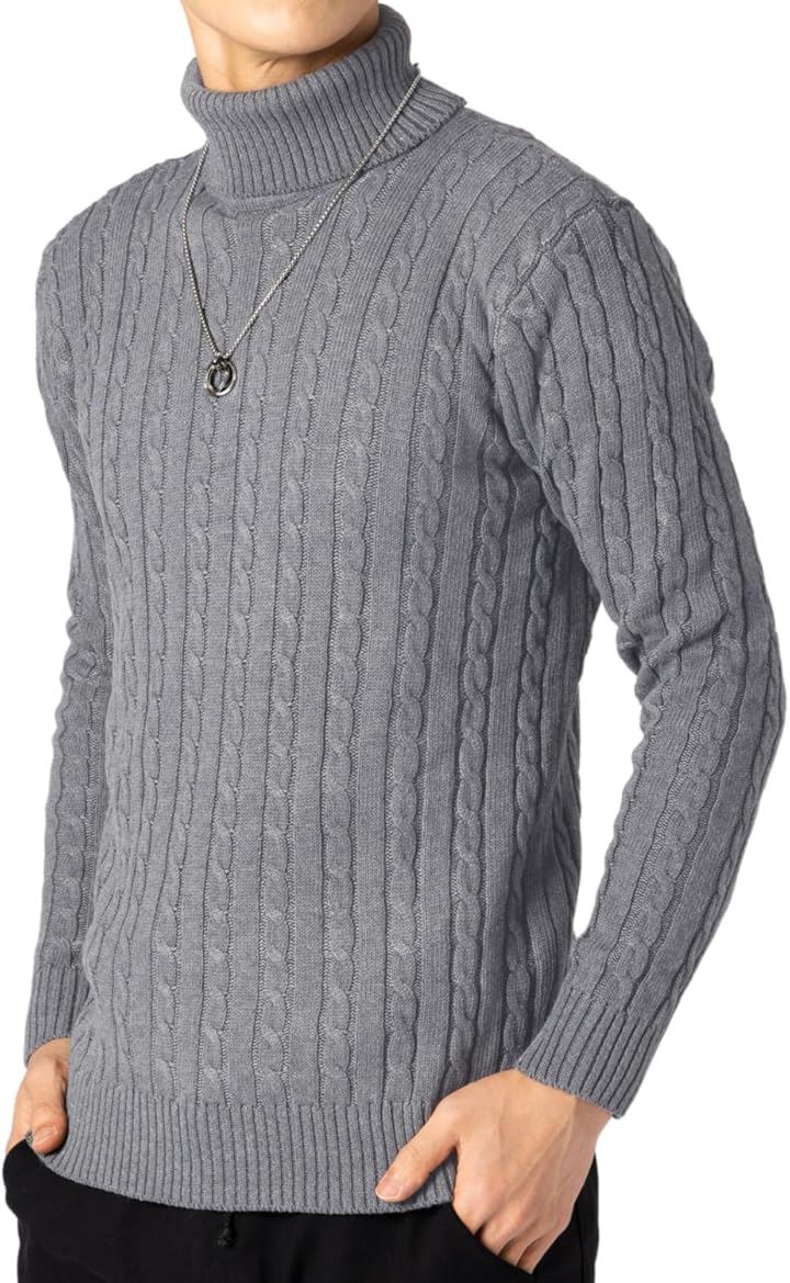 チクチクしない ニット セーター メンズ タートルネック タートルニット 無地 カジュアル 長袖 ロング 秋 冬 メンズ冬服おしゃれ 冬用 メンズセーター(グレー, L)