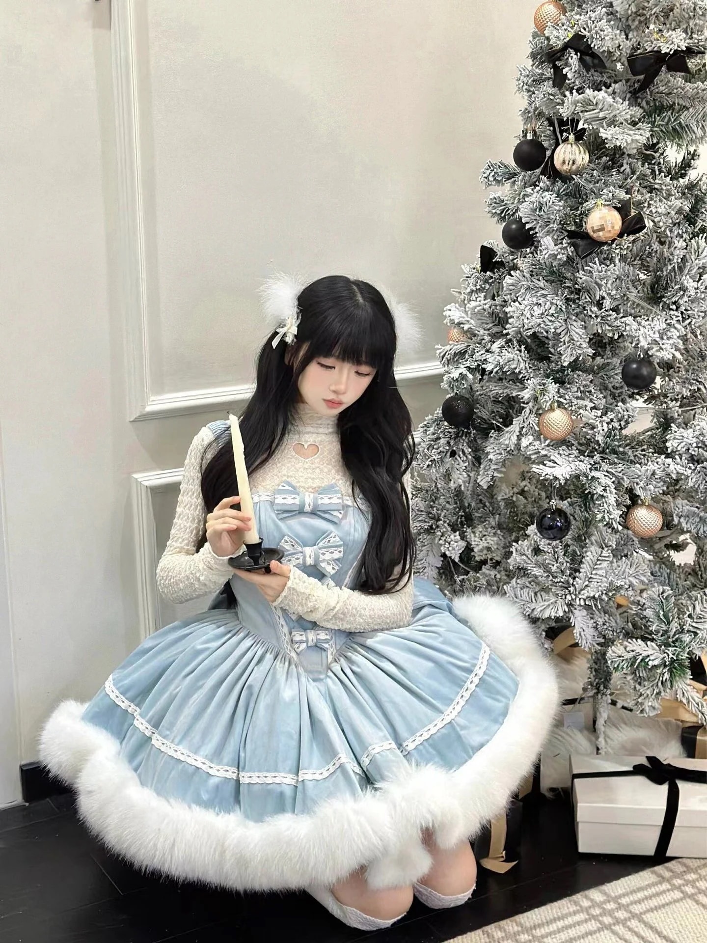 甘いデザインロリータプリンセスチュチュスカート新しいかわいい女の子ファーエッジケープドレス