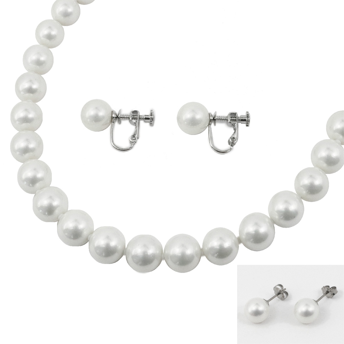 白蝶貝パールネックレス & イヤリングorピアスセット / 42or45cm / 8.0ミリ 日本製