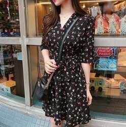 ワンピース シャツ シフォンワンピース 膝上 ミニ丈 袖あり 7分袖 Vネック 襟なし Aライン カシュクール 無地 かわいい きれいめ シンプル カジュアル 大人 上品 おしゃれ お洒落 レトロ