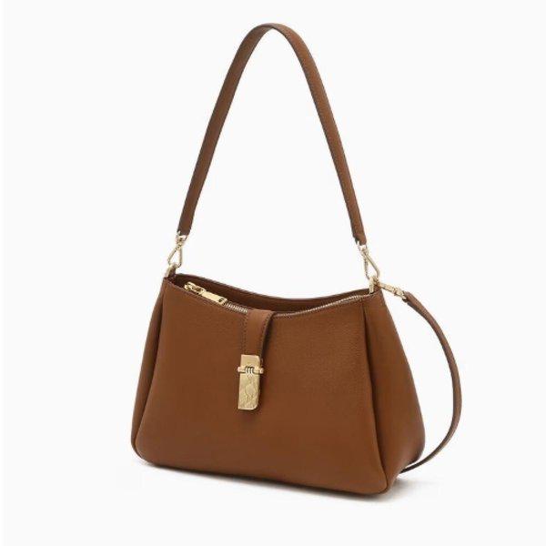 AK Bundang店 ハンドバッグ ブラウン 牛革 チェック装飾ポイント ショルダーバッグ DCBA5F171W2