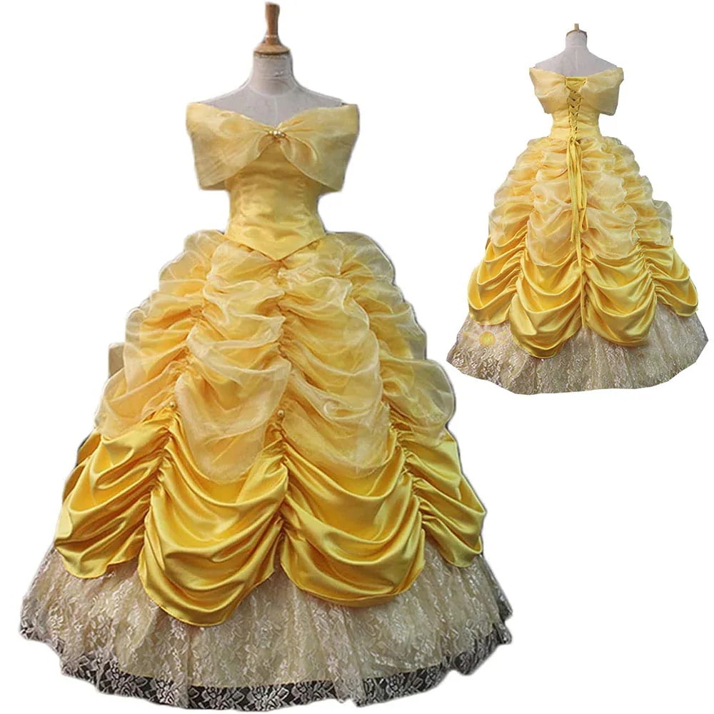 即納可 バニエ 手袋付き 美女と野獣 ベル ドレス コスプレ レディース ベルドレス お姫様 プリンセス 大人