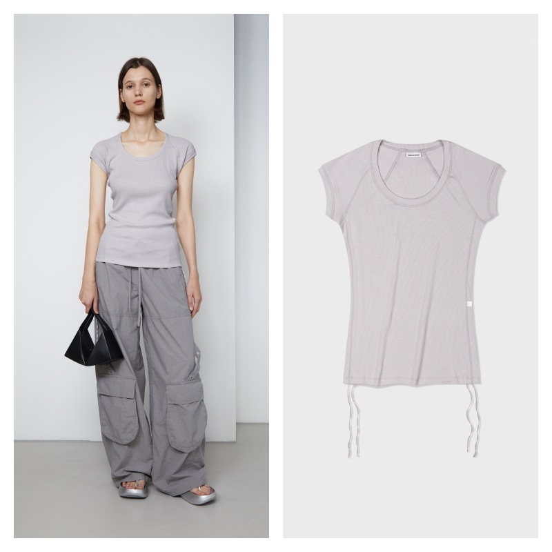 【LOW CLASSIC】 U-NECK CAP SLEEVE T-SHIRT : LAVENDER