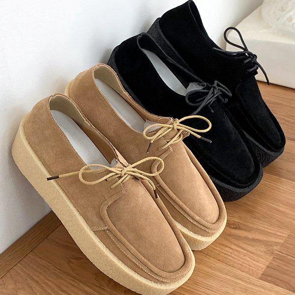 革スエードゴム底 女性用ローファー フラットシューズ パンプス 4cm taz3054_P348376434