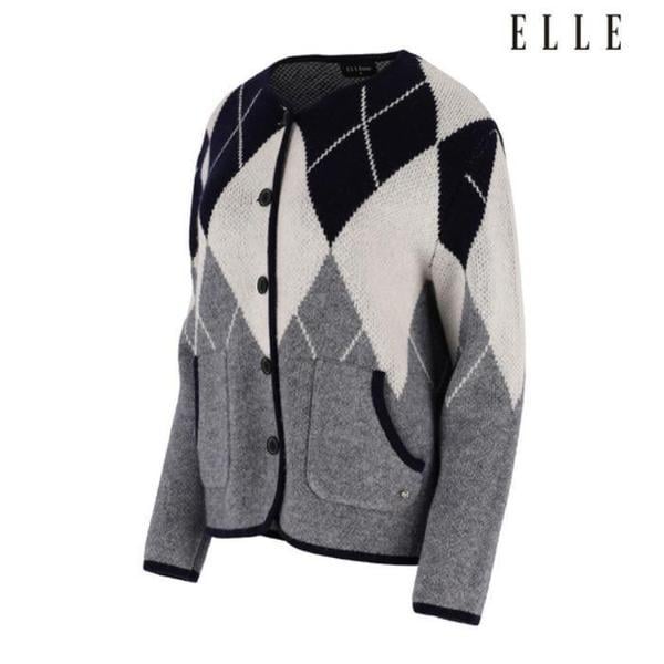 ゴルフセーブゾーン01 女性アーガイル ジャガード ボタンアップ カーディガン 6J63702-932 (E45014079)