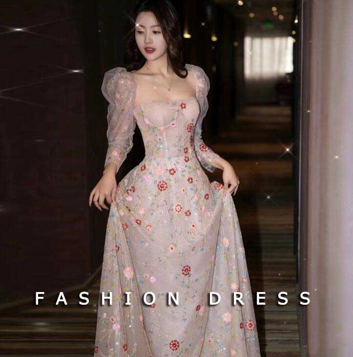 新品エレガント パーティードレス ウェディングドレス レディース ロングドレス 女性 着痩せ ピンク プリンセス風 ロングドレス 新着 フランス風 花柄 結婚式 成人式 お呼ばれ 忘年会 音楽会 礼服