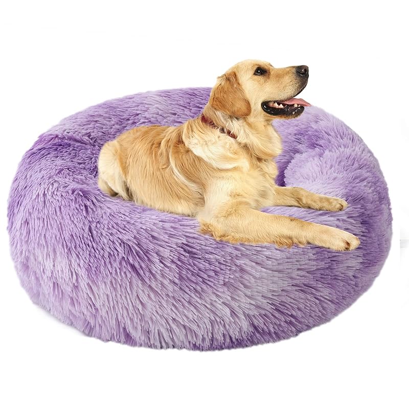 Aurako 76cm 犬ベッド 猫ベッド ふわふわ 丸型 クッション ドーナツペットベッド ぐっすり眠る 猫用 小型犬用 もこもこ 暖かい 滑り止め 防寒 寒さ対策 洗濯可能 子犬 猫用 サイズ選択