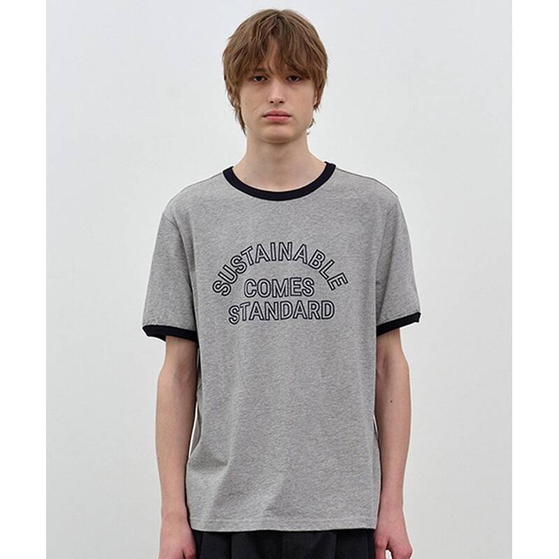 Nau コットン・リンガー半袖Tシャツ メランジグレー 496146