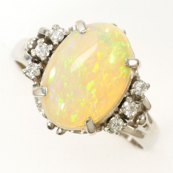 PT850 プラチナ リング 指輪 12号 オパール 2.10 ダイヤ 0.10 ジュエリー 中古