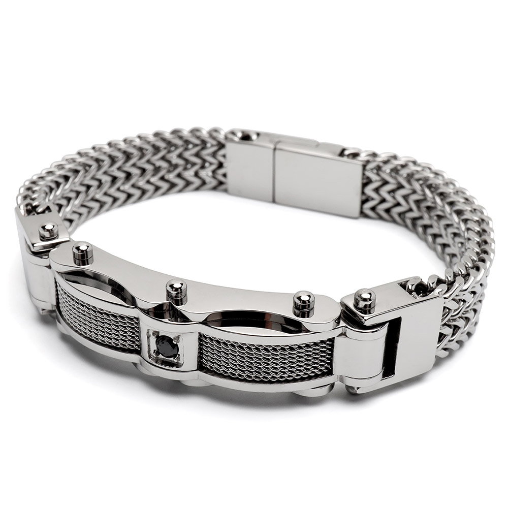 ステンレス重厚感たっぷりのチェーンベルトブレスレット [b933-silver]