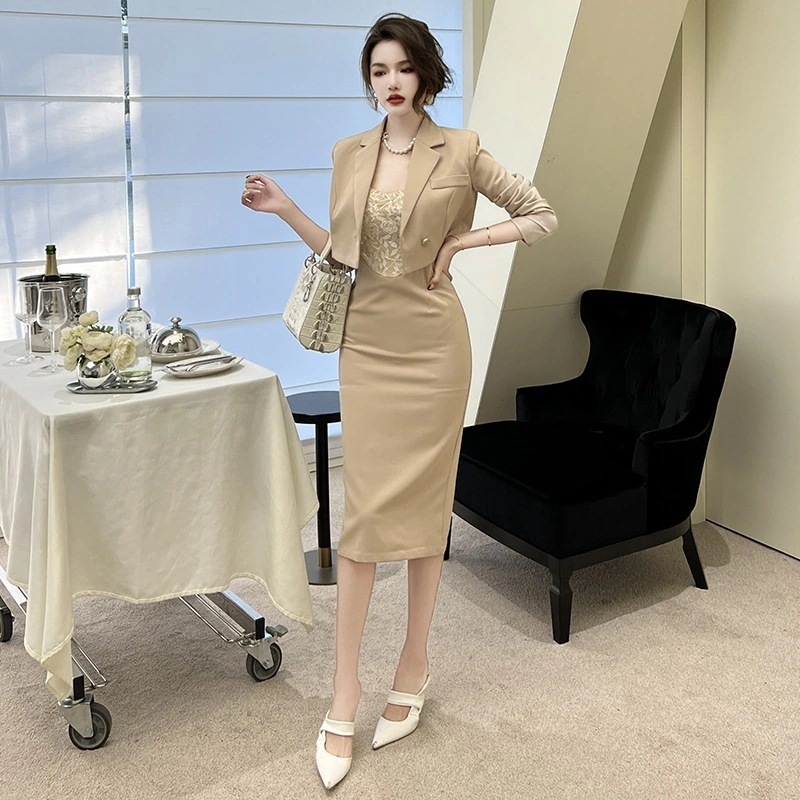 【JY.上品】 秋 スート＋キャミワンピース 2セット スーツセット フォーマル パーティー キャバドレス 着痩せ 大人 披露宴 卒業式 結婚式 演奏会 同窓会 通勤 正式 274 メガ割