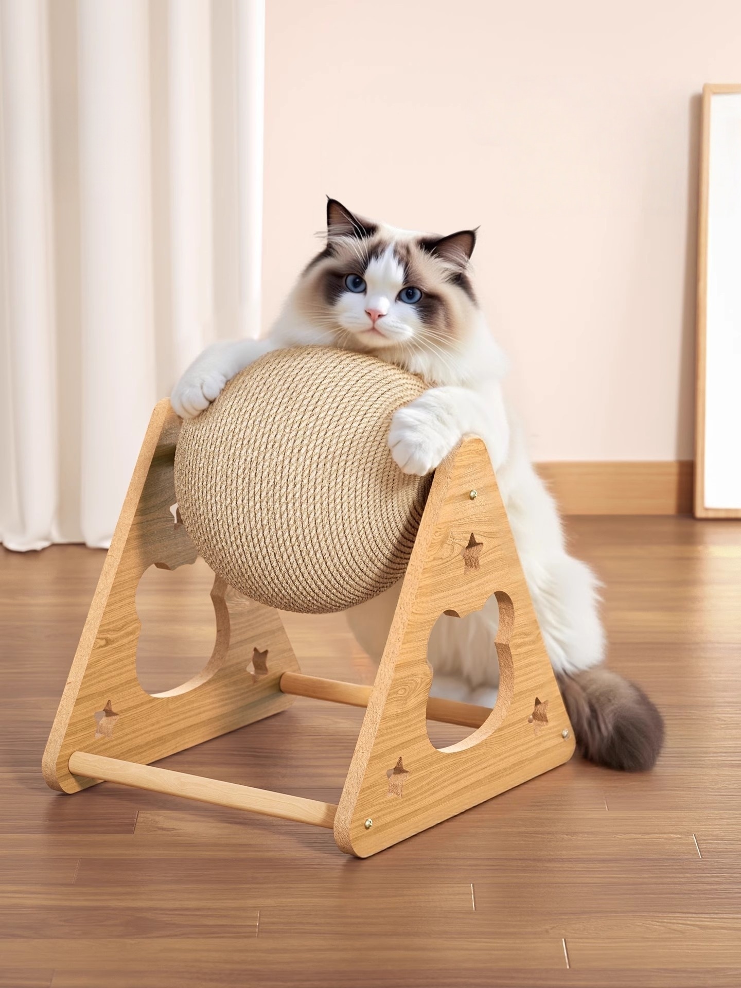 猫 爪とぎ キャットタワー 一体型 おもちゃ 爪とぎボール シザル麻ロープ 縦型 立ち型 耐久性 壊れにくい キャットツリー