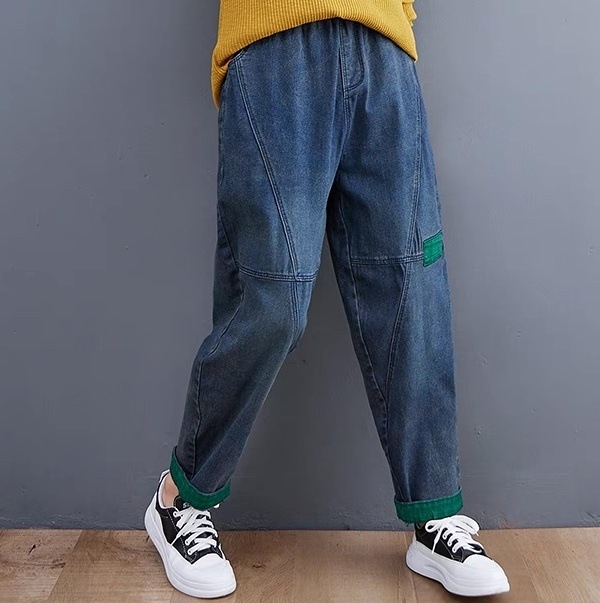 レディース パンツ ボトムス デニム テーパードパンツ ロングパンツ デニムパンツ アシンメトリー アンクル丈 ストリート ポケット ハイウエスト ウエストゴム ヴィンテージ アメカジ かわいい