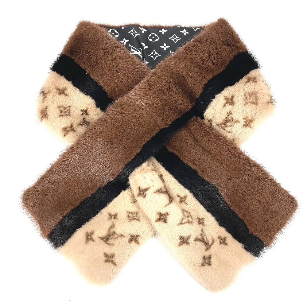 マフラー M76165 エシャルプ ルイ イン ザ ウィンター モノグラム ショール ストール ティペット ミンク ブラウン