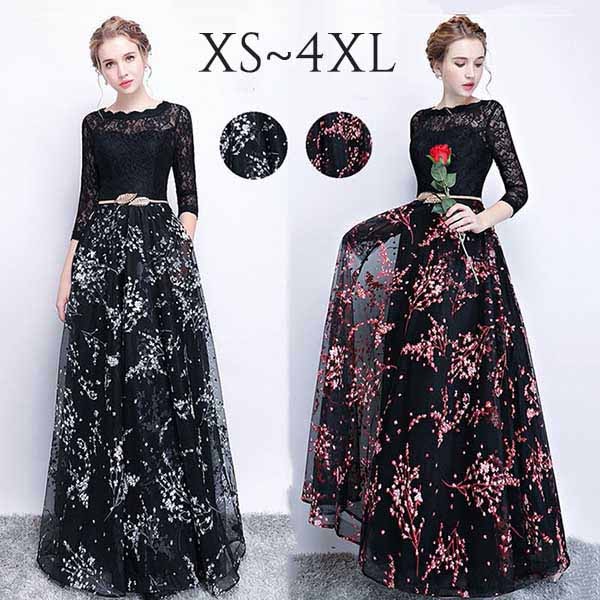 ロングドレス 演奏会 袖あり パーティードレス ワインレッド イブニングドレス 花柄 バックレスドレス 編み上げ Vネック プリンセスライン ポワン袖 バルーン袖 透け感 イベント ピアノ 演出 舞台