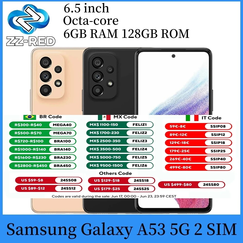 35347.0 20% OFFSamsung Galaxy a53携帯電話,5g,a536b,2 sim,6.5インチ,6GB RAM, 128GB ROM,オクタコア,exynos nfc,ス