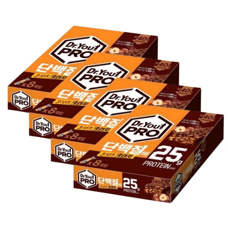 Dr.You PRO プロテインバー 3ナッツクランチ 70g×8個 4箱 高たんぱく ナッツバー 韓国お菓子 間食 個包装