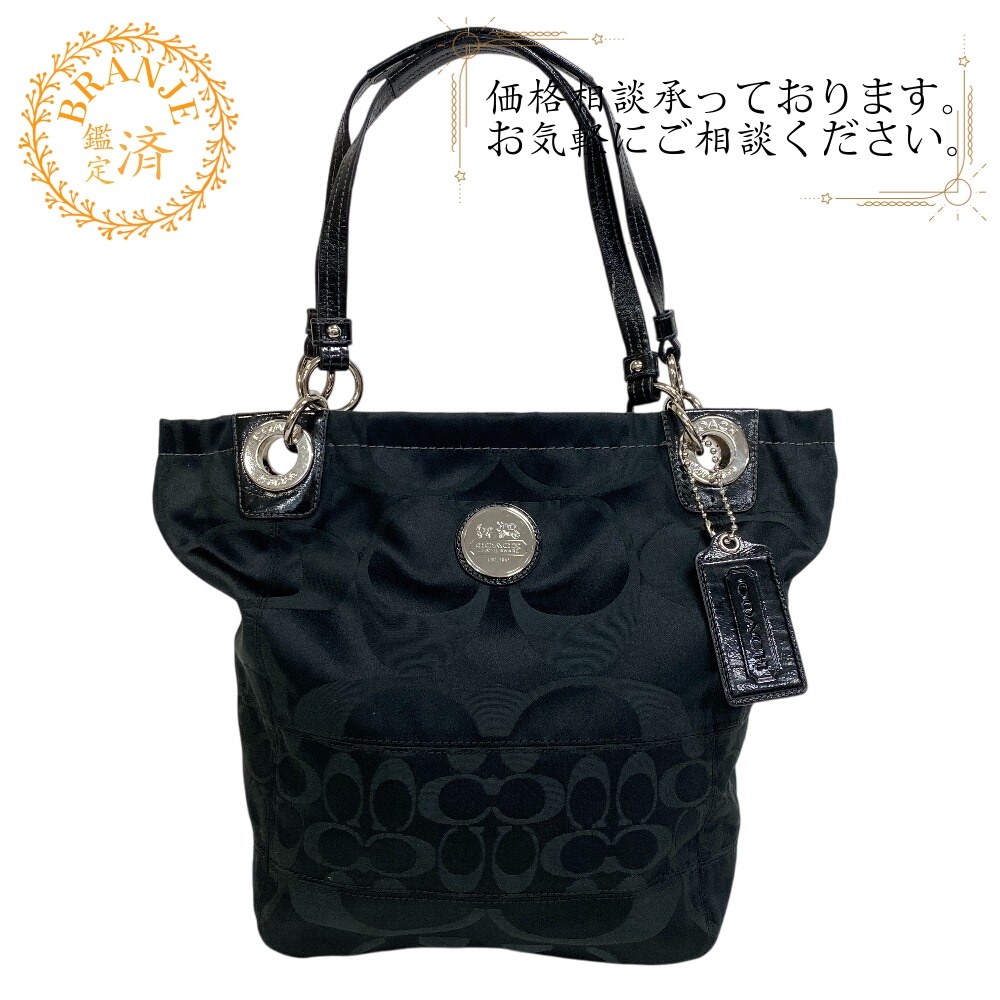 14449 ワンショルダーバッグ トートバッグ シグネチャー キャンバス ショルダーバッグ ブラック ブランド