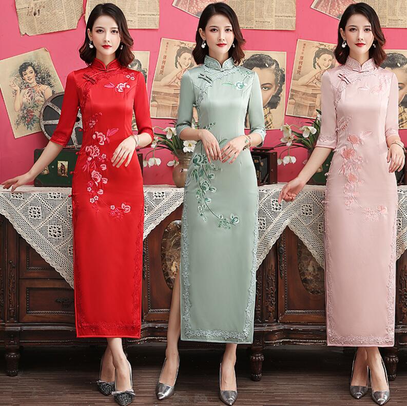 花柄チャイナドレス ロング丈チャイナドレス 五分袖 レディースワンピース 華流ドレス チャイナボタン 刺繡花柄 スリット ダンス衣装 中華古典風 細見え 撮影 二次会 演奏会 ハロウィンパーティー 舞 7,526円