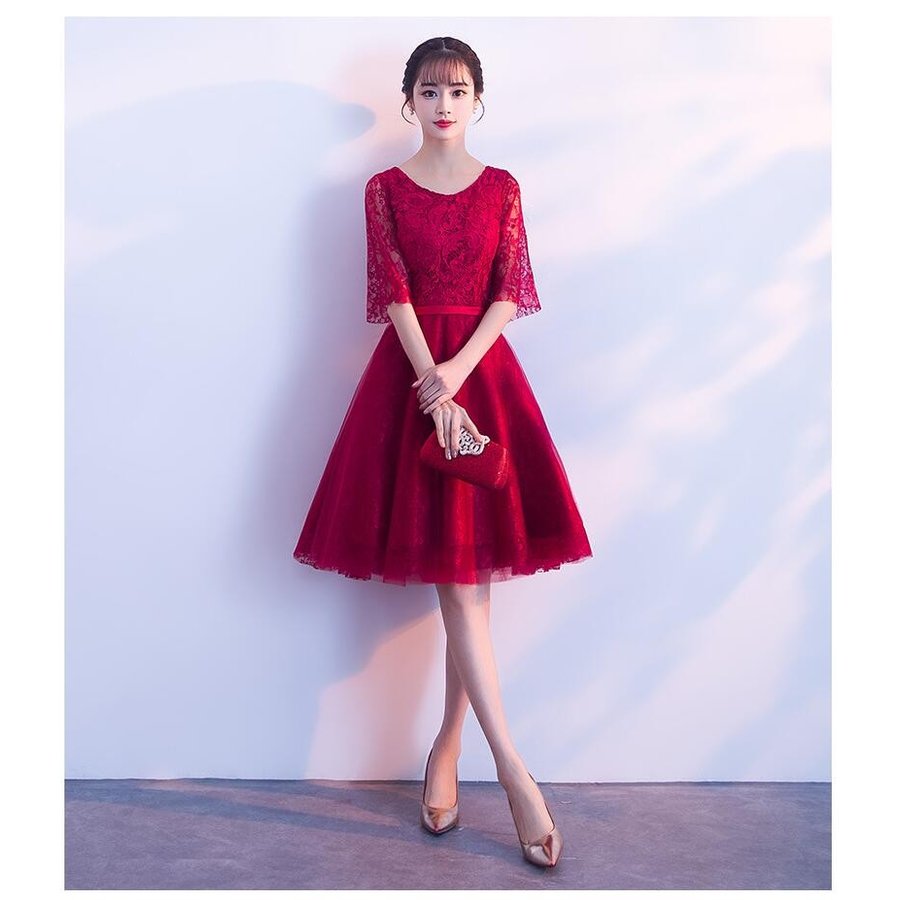 パーティードレス ミモレ丈ドレス ウエディングドレス カラードレス aラインワンピース 結婚式 披露