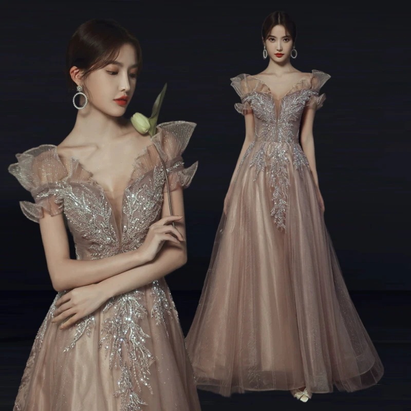 二次会用 森系ウェディングドレス Aラインワンピース 演奏会 エレガンス ロングドレス 成人式 姫系 発表会/撮影用/お嫁さん/披露宴/花嫁 カラードレス 7,201円